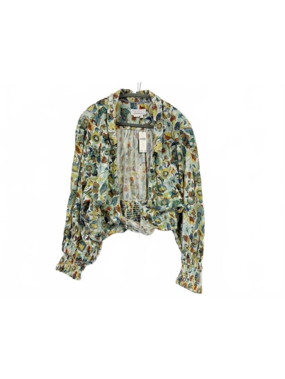 Anthropologie Plus 2X Floral Twist Front Blouse NEW Cotton Long Sleeve Boho Top